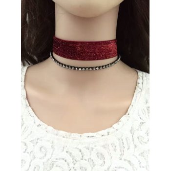 N-6581 2Pcs/set Necklace Jewelry Set Neckband Choker Rhinestone Crystal Necklace for Women