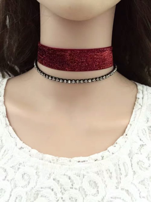 N-6581 2Pcs/set Necklace Jewelry Set Neckband Choker Rhinestone Crystal Necklace for Women