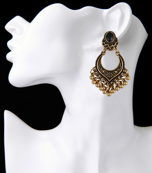 E-3944 Fashion Bohemian Vintage Gold Silver Plated Carving  Drop Shape Dangle Earrings For women Jewelry
