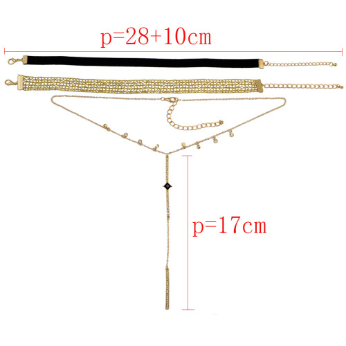 N-6579 Gold Fashion Chain Necklace  Crystal Rhinestone Pendant & Necklace for Women Jewelry with Black Choker Necklace