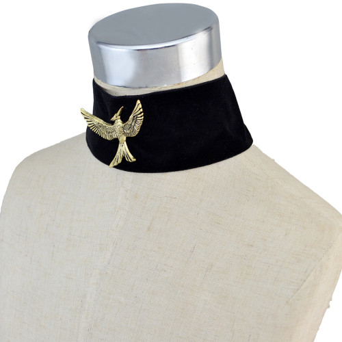 N-6578 Fashion Vintage Antique Bronze The Hunger Games Bird Necklace Choker Wide Black Solid Velvet Necklaces