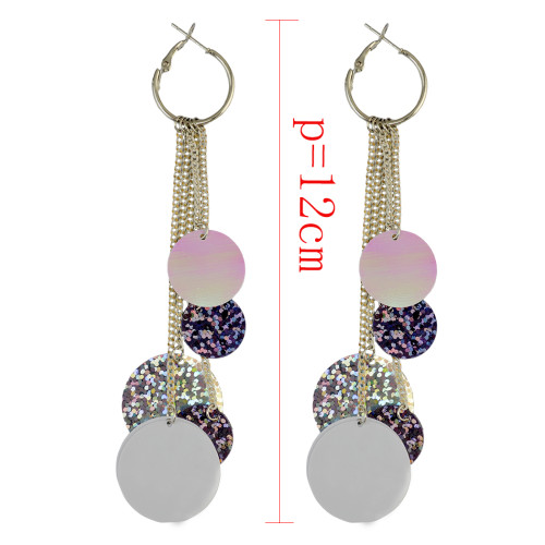 E-3941 Hot Sale Women's Long Earrings Silver Plated Alloy Chain Tassel Fringe Shiny Plates Dangle Drop Earrings Fashion Jewelry