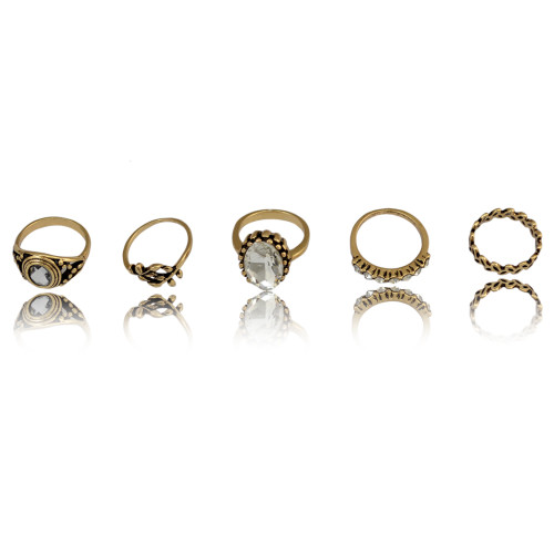 R-1424 5Pcs/Set Bohemian Vintage Style Alloy Ring Crystal Rhinestone Knuckle Nail Midi Rings Jewelry