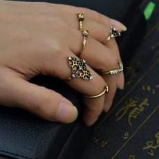 R-1425 6Pcs/Set Bohemian Vintage Style Alloy Ring Crystal Rhinestone Knuckle Nail Midi Rings Jewelry for Women
