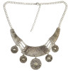N-6585 Bohemian Style Retro Tibatan Silver Plated Alloy Carved Flower Round Plates Tassel Choker Bib Necklaces Trendy Ethnic Boho Women Accessory