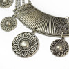 N-6585 Bohemian Style Retro Tibatan Silver Plated Alloy Carved Flower Round Plates Tassel Choker Bib Necklaces Trendy Ethnic Boho Women Accessory