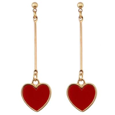 E-3950 Korea Style Gold Plated Red Acrylic Heart Dangle Earrings