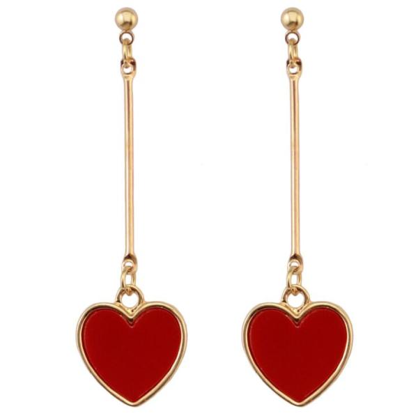 E-3950 Korea Style Gold Plated Red Acrylic Heart Dangle Earrings