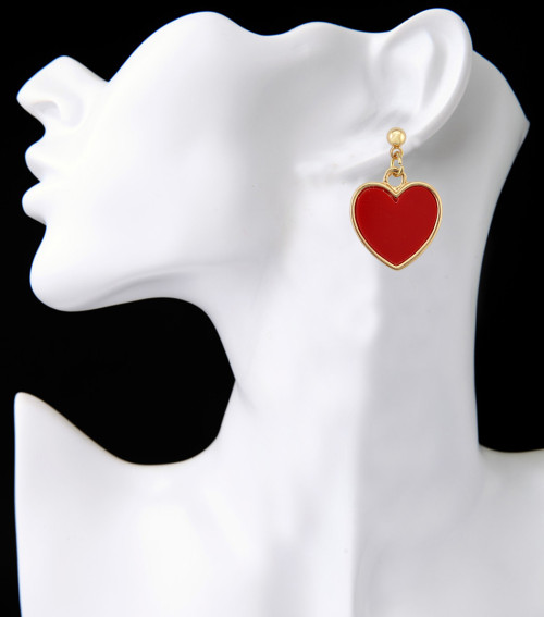 E-3950 Korea Style Gold Plated Red Acrylic Heart Dangle Earrings