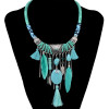 N-6467 Bohemian Fashion Silver Plated Leather Chain Resin Beads Natrual Stone Feather Tassel Necklace Jewelry