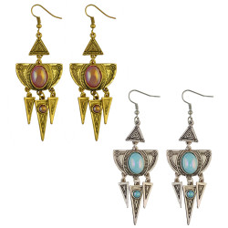 E-3953 Fashion Retro Drop Dangle Hook Earrings Exaggerated Alloy Gemstone Triangle Tassels Earring for Lady