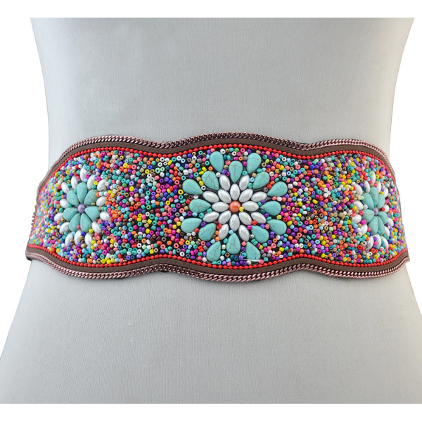 N-6613 Bohemian Fashion Vintage Charm  Belt Belly Chain Inlay Imitation Turquoise Resin Beads Elastic Adjustable Waist Belly Chain Body Jewelry