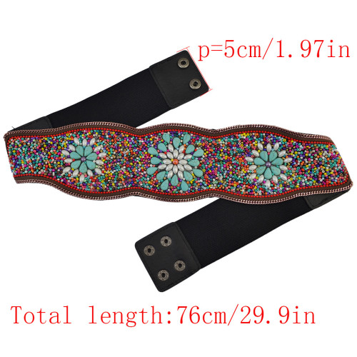 N-6613 Bohemian Fashion Vintage Charm  Belt Belly Chain Inlay Imitation Turquoise Resin Beads Elastic Adjustable Waist Belly Chain Body Jewelry