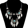 N-6615 Bohemian Fashion Gold Silver Alloy Inlay Natural Turquoise Rhinestone Choker Necklace Leaf Tassels Statement Necklaces Women Jewelry