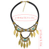 N-6615 Bohemian Fashion Gold Silver Alloy Inlay Natural Turquoise Rhinestone Choker Necklace Leaf Tassels Statement Necklaces Women Jewelry