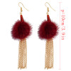 E-3958 Fashion Gold Plated Long Tassel Fur Resin Beads Dangle Earrings for Women &Girl 's Jewelry