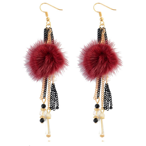E-3957 Drop Dangle Earring Mink Hair Multilayer Thin Chains Pendant Long Tassel Beaded/Feather Earrings for Women