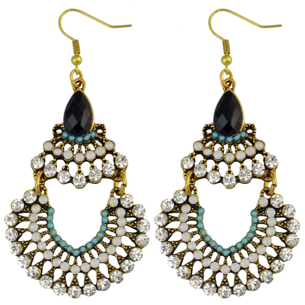 E-3587 New Fashion Bohemia Gold Plated Multicolor Rhinestone & Resins Beads Large Dangling Earrings For Women Jewelry