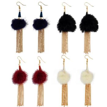 E-3958 Fashion Gold Plated Long Tassel Fur Resin Beads Dangle Earrings for Women &Girl 's Jewelry