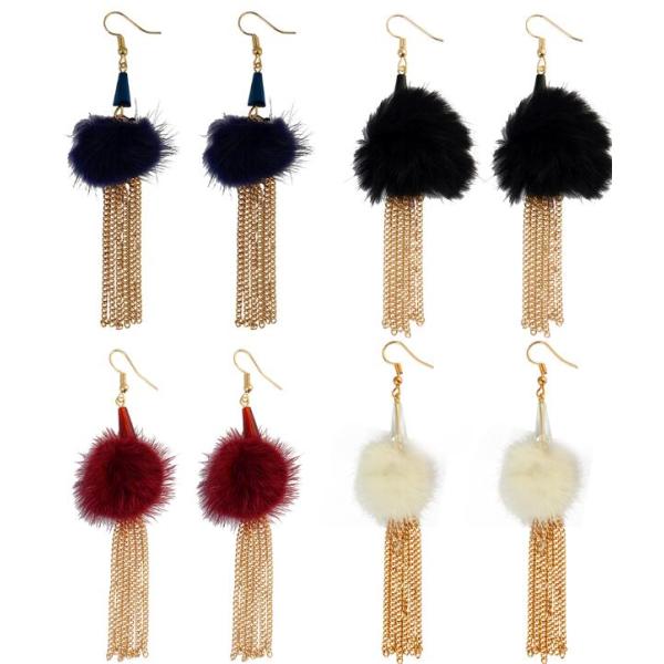 E-3958 Fashion Gold Plated Long Tassel Fur Resin Beads Dangle Earrings for Women &Girl 's Jewelry