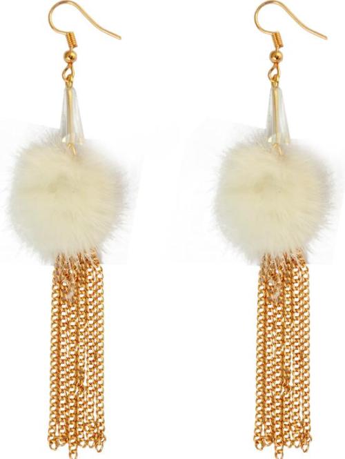 E-3958 Fashion Gold Plated Long Tassel Fur Resin Beads Dangle Earrings for Women &Girl 's Jewelry