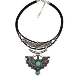 N-6618 Fashion Bohemian Black Leather Chain Wolf Teeth Shape Pendant Necklace Adjustable Chain Necklace for Women Jewelry