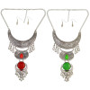 N-6634 Bohemian Carved Flower Silver Alloy Moon Shape Resin Gem Crystal Rhinestone Cattle Head Tassel Long Necklace Earrings Set For Women Jewelry