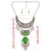N-6634 Bohemian Carved Flower Silver Alloy Moon Shape Resin Gem Crystal Rhinestone Cattle Head Tassel Long Necklace Earrings Set For Women Jewelry