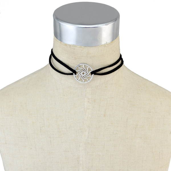 N-6629 Hot Sale Black Velvet Leather Chain Silver Sun Shape Decoration Choker Short Clavicle Necklaces Women & Girls Jewelry