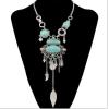 N-6642 Bohemian Silver Gold Fashion Necklace Inlay Irregular Geometry Blue Gem Coin Leaf Tassel Necklace Women Jewelry