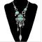 N-6642 Bohemian Silver Gold Fashion Necklace Inlay Irregular Geometry Blue Gem Coin Leaf Tassel Necklace Women Jewelry