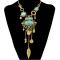 N-6642 Bohemian Silver Gold Fashion Necklace Inlay Irregular Geometry Blue Gem Coin Leaf Tassel Necklace Women Jewelry