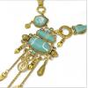 N-6642 Bohemian Silver Gold Fashion Necklace Inlay Irregular Geometry Blue Gem Coin Leaf Tassel Necklace Women Jewelry