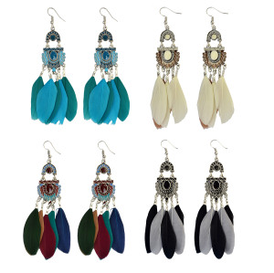 E-3963 Bohemian Vintage Tassel Feather Drop Earring Hook Earrings 4 Colors