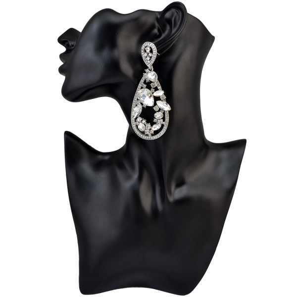E-3967 High Quality Fashion 4 colors silver plated alloy geometry shape inlay crystal rhinestone shiny luxury big dangle drop earrings women & girls jewelry