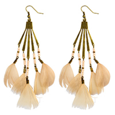 E-3970 Bohemian Antique Bronze Resin Beaded Feather Tassel Dangle Long Earrings For Women Jewelry