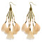 E-3970 Bohemian Antique Bronze Resin Beaded Feather Tassel Dangle Long Earrings For Women Jewelry