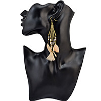 E-3970 Bohemian Antique Bronze Resin Beaded Feather Tassel Dangle Long Earrings For Women Jewelry