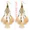 E-3970 Bohemian Antique Bronze Resin Beaded Feather Tassel Dangle Long Earrings For Women Jewelry