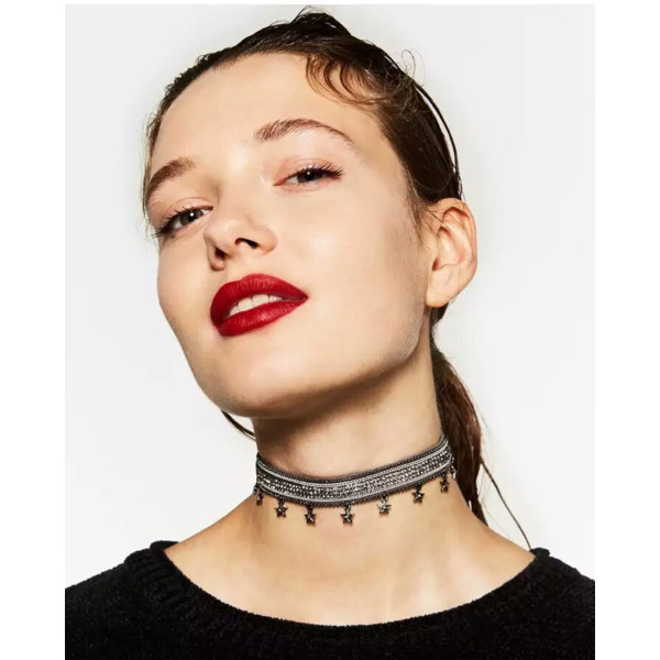 N-6659 Vintage Red Black Leather Star Pendant Rhinestones Crystal Choker Collar  Necklace for Women Jewelry
