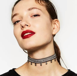 N-6659 Vintage Red Black Leather Star Pendant Rhinestones Crystal Choker Collar  Necklace for Women Jewelry