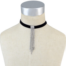 N-6666 Gold Silver Velvet Crystal Rhinestone Pendant Chain Choker Short Clavicle Necklace Women & Girls Jewelry