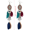 E-3972 Vintage Retro Boho Ethnic Style Silver Plated Alloy Chain Tassel Dangle Earrings Black Colorful Feather Fringe Drop Long Earrings Women Jewelry