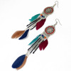 E-3972 Vintage Retro Boho Ethnic Style Silver Plated Alloy Chain Tassel Dangle Earrings Black Colorful Feather Fringe Drop Long Earrings Women Jewelry