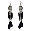 E-3972 Vintage Retro Boho Ethnic Style Silver Plated Alloy Chain Tassel Dangle Earrings Black Colorful Feather Fringe Drop Long Earrings Women Jewelry