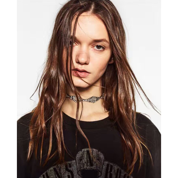 N-6670 3 Pcs/Set Fashion Crystal Rhinestone  Choker Short Clavicle Necklace Women & Girls Jewelry