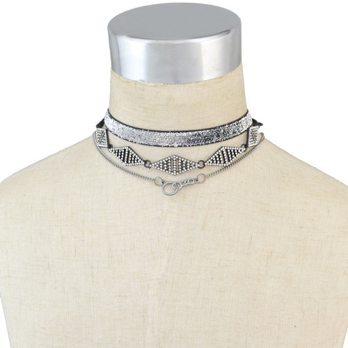 N-6670 3 Pcs/Set Fashion Crystal Rhinestone  Choker Short Clavicle Necklace Women & Girls Jewelry