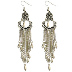 E-3974 Retro Silver Plated Long Chain Pendants Tassels Chain Drop Dangle Earring for Women