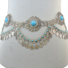N-6675 * NBohemain Fashion Gypsy Silver Plated Alloy Coin Tassel Blue Resin Beads Belly Body Chain Waist Chain Body Jewelry