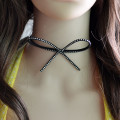 N-6683 Cute Bow-tie Design Rivet Nail Velvet Neck Strap Choker Necklace Collar Clavicle Chain